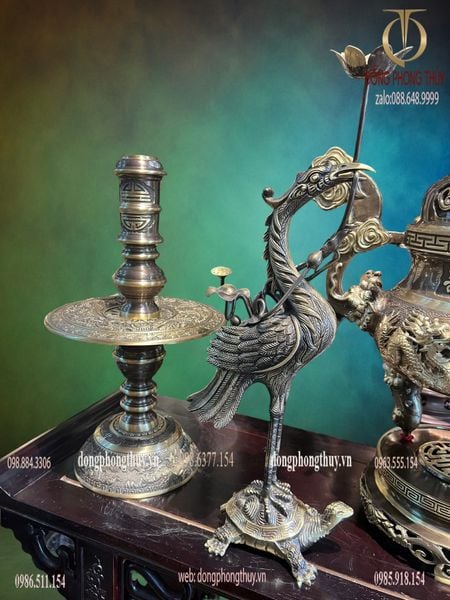 Bộ đỉnh đồng ngũ sự 60cm màu hun xanh cạo nặng 29kg song long