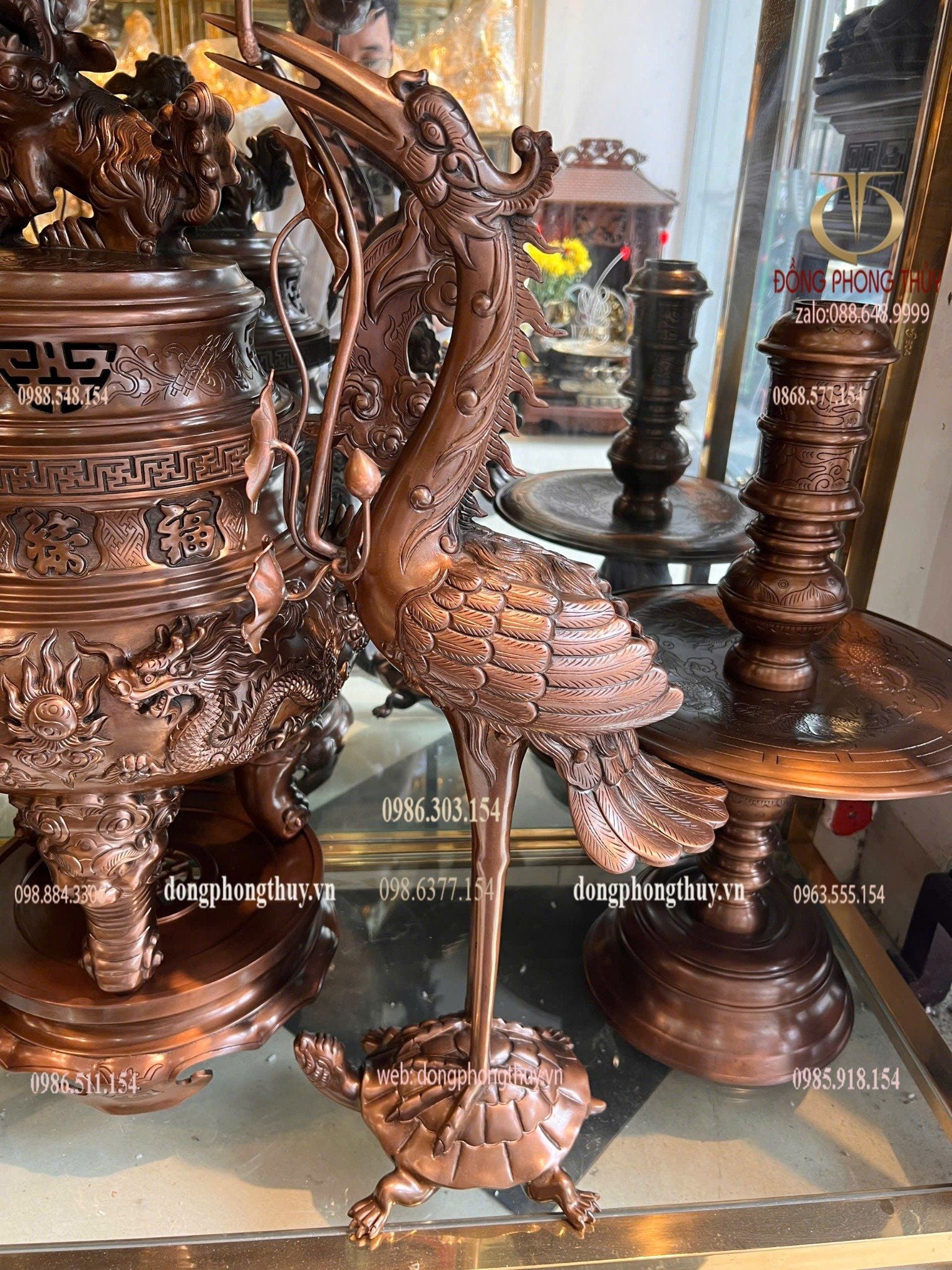 Bộ đỉnh đồng ngũ sự 70cm 62,5kg bằng đồng đỏ