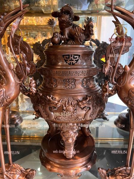 Bộ đỉnh đồng ngũ sự 70cm 62,5kg bằng đồng đỏ