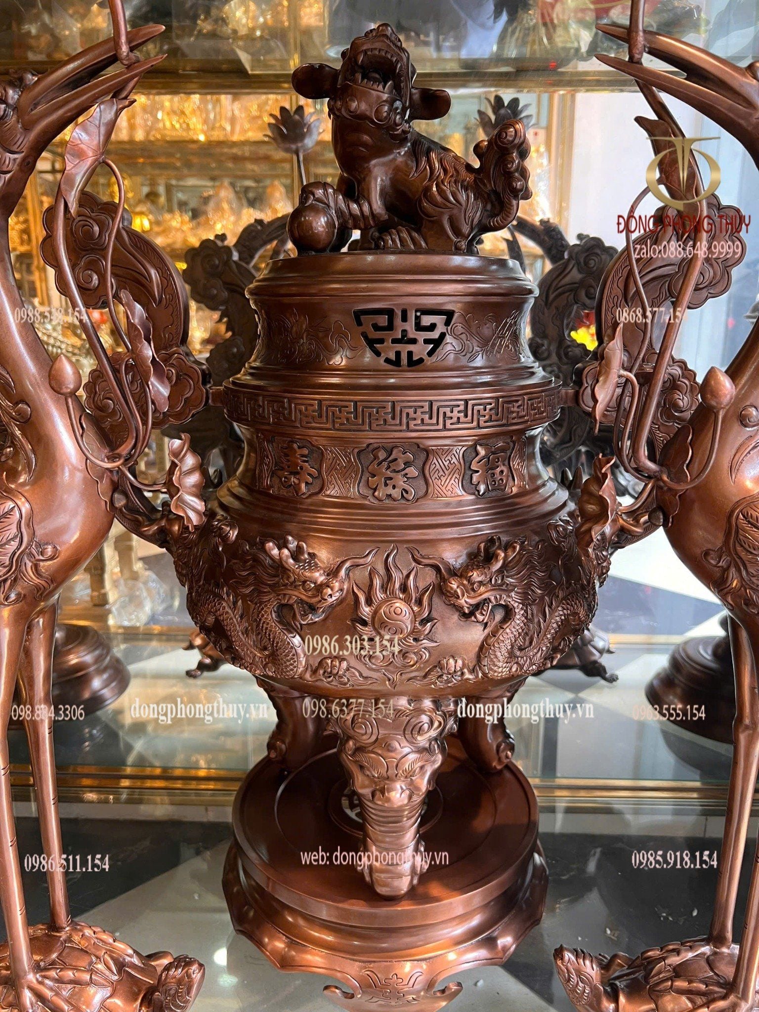 Bộ đỉnh đồng ngũ sự 70cm 62,5kg bằng đồng đỏ