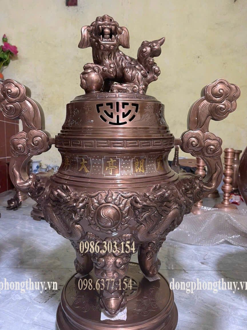 Bộ đỉnh đồng đỏ 80cm nặng 110kg chữ dát điểm vàng