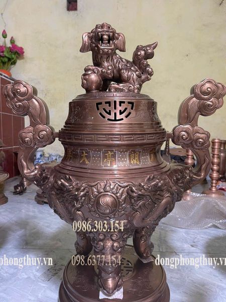 Bộ đỉnh đồng đỏ 80cm nặng 110kg chữ dát điểm vàng