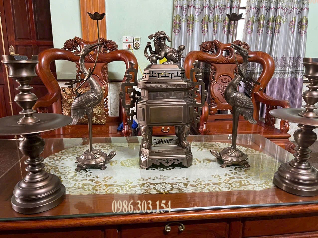 Bộ đỉnh đồng đỏ 60cm dáng vuông bát giác