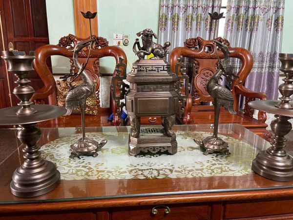 Bộ đỉnh đồng đỏ 60cm dáng vuông bát giác