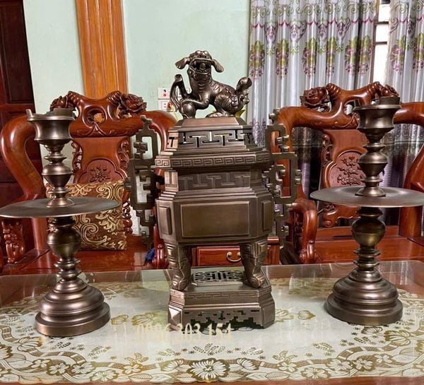 Bộ đỉnh đồng đỏ 60cm dáng vuông bát giác