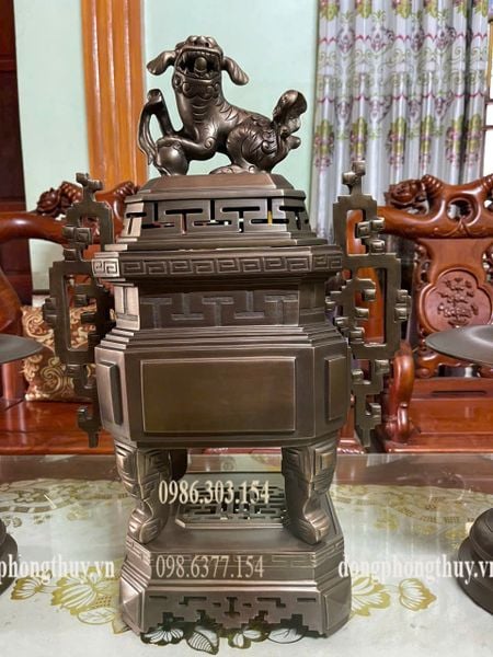 Bộ đỉnh đồng đỏ 60cm dáng vuông bát giác