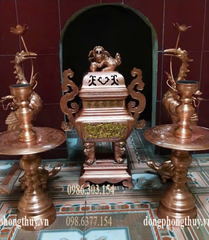 Bộ ngũ sự 60cm đỉnh đồng đỏ vuông nặng 43kg