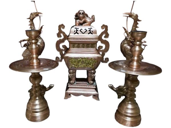 Bộ ngũ sự 60cm đỉnh đồng đỏ vuông nặng 43kg