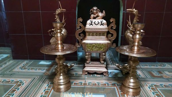 Bộ ngũ sự 60cm đỉnh đồng đỏ vuông nặng 43kg