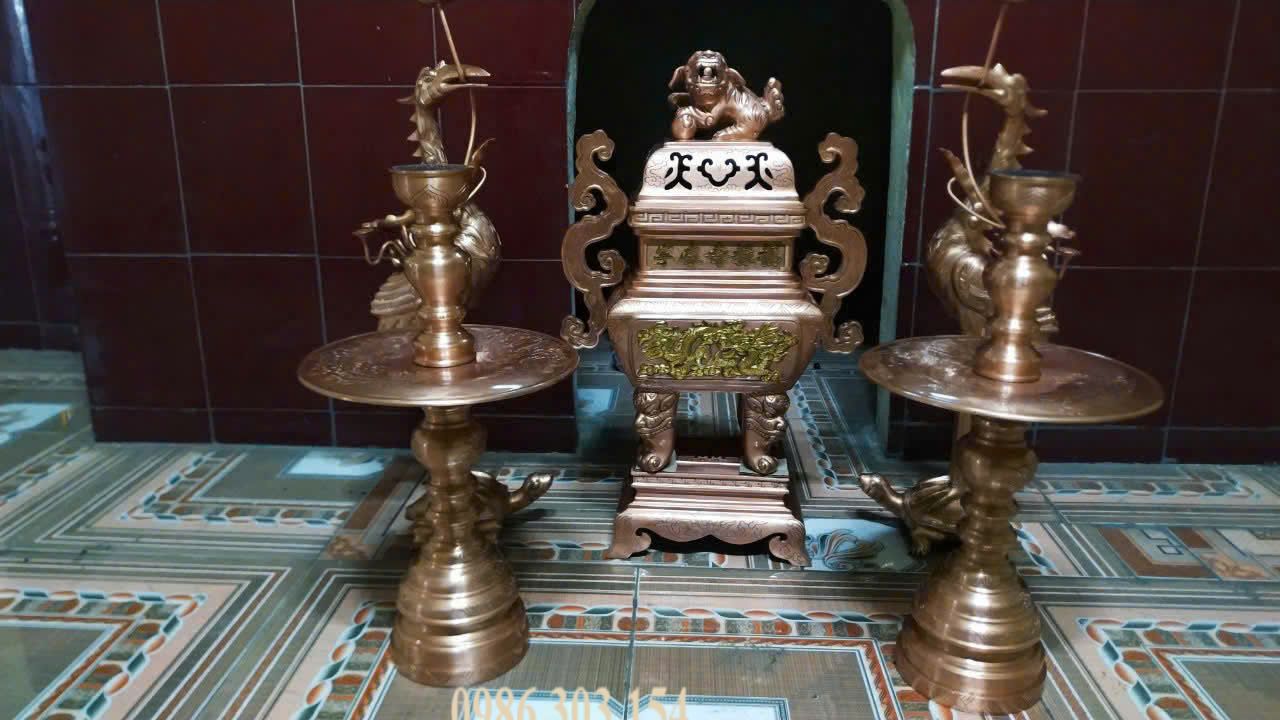 Bộ ngũ sự 60cm đỉnh đồng đỏ vuông nặng 43kg