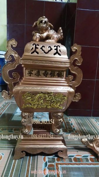 Bộ ngũ sự 60cm đỉnh đồng đỏ vuông nặng 43kg