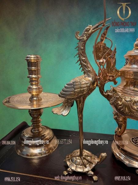 Bộ đỉnh đồng ngũ sự đồng đỏ 50cm