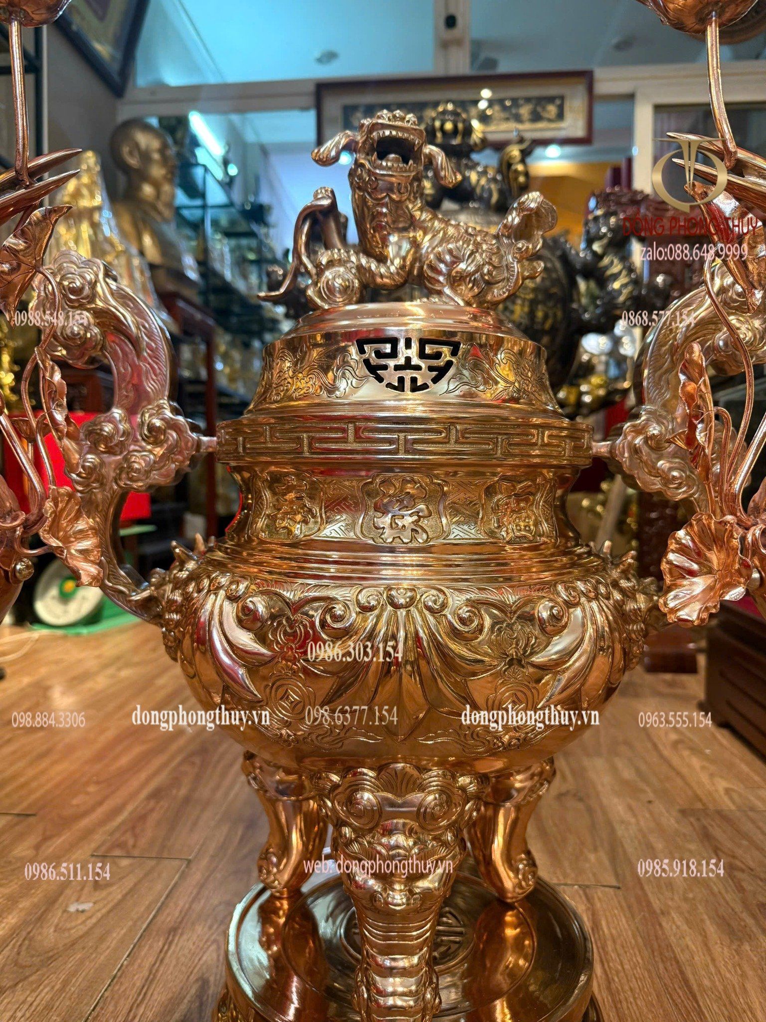 Đỉnh đồng ngũ sự hoa sòi 65cm nặng 48kg đồng đỏ