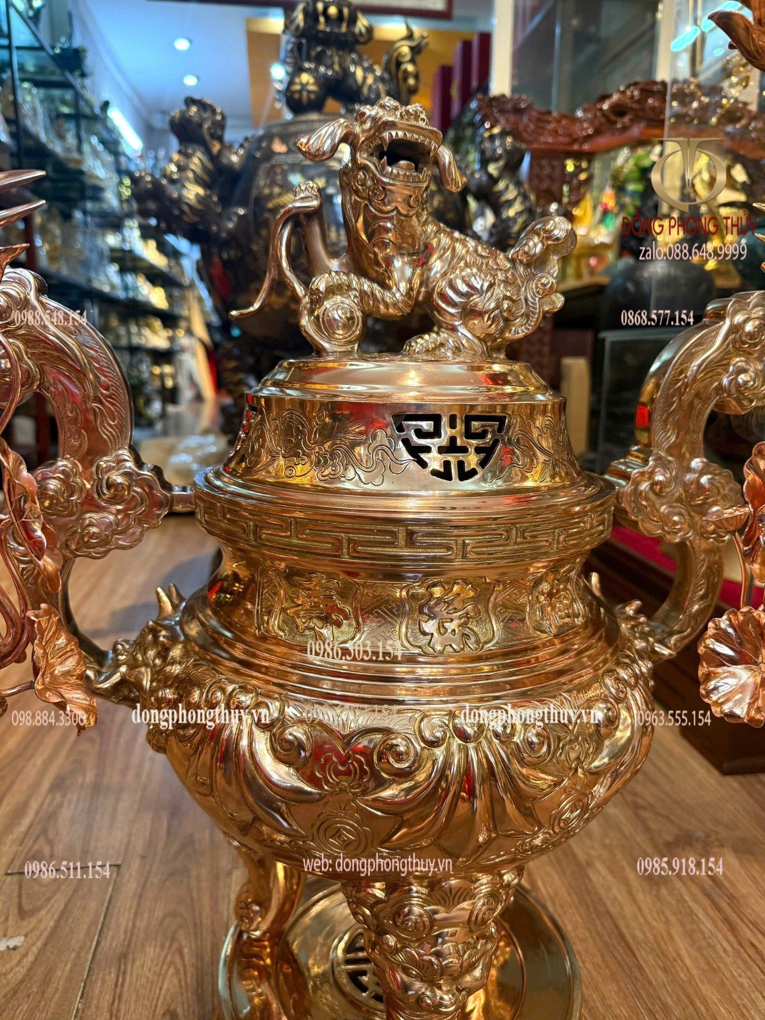Đỉnh đồng ngũ sự hoa sòi 65cm nặng 48kg đồng đỏ