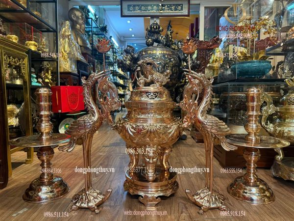 Đỉnh đồng ngũ sự hoa sòi 65cm nặng 48kg đồng đỏ