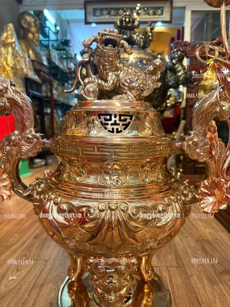 Đỉnh đồng ngũ sự hoa sòi 65cm nặng 48kg đồng đỏ