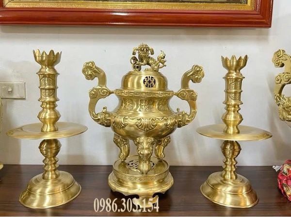 Bộ Đỉnh đồng thờ lư thờ cao 50cm bộ tam sự ngũ sự đỉnh hạc nến