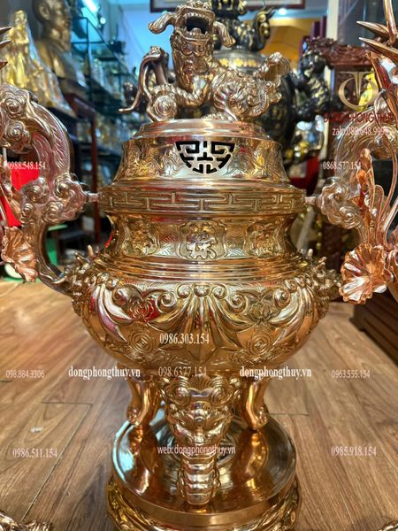 Đỉnh đồng ngũ sự hoa sòi 65cm nặng 48kg đồng đỏ