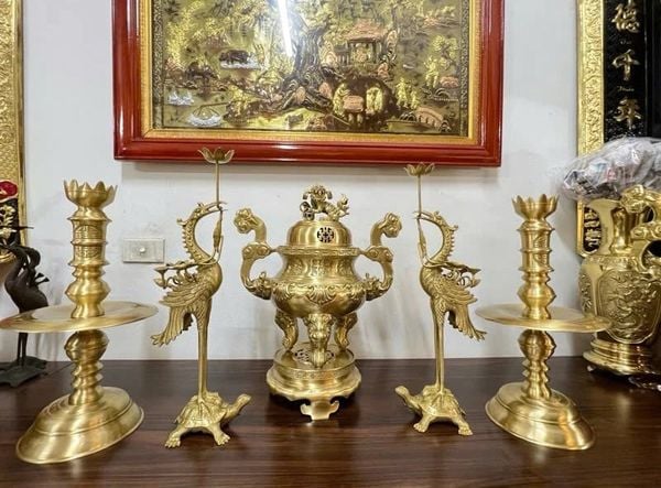Bộ Đỉnh đồng thờ lư thờ cao 50cm bộ tam sự ngũ sự đỉnh hạc nến