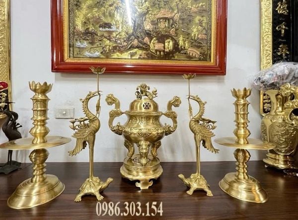 Bộ Đỉnh đồng thờ lư thờ cao 50cm bộ tam sự ngũ sự đỉnh hạc nến