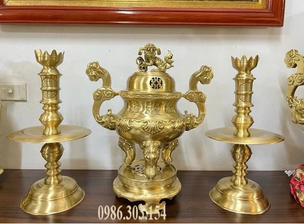 Bộ Đỉnh đồng thờ lư thờ cao 50cm bộ tam sự ngũ sự đỉnh hạc nến