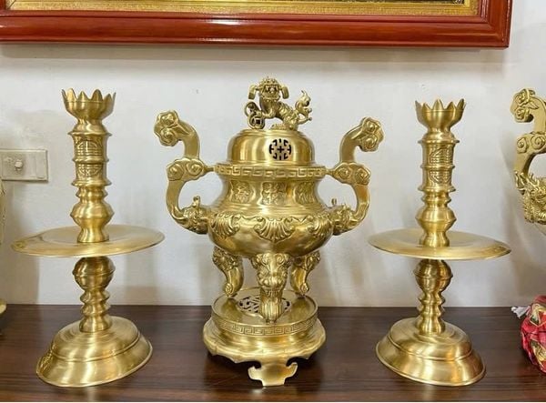 Bộ Đỉnh đồng thờ lư thờ cao 50cm bộ tam sự ngũ sự đỉnh hạc nến