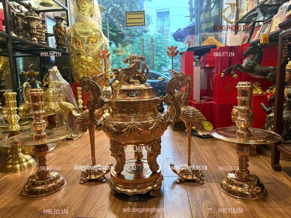 Đỉnh đồng ngũ sự hoa sòi 65cm nặng 48kg đồng đỏ