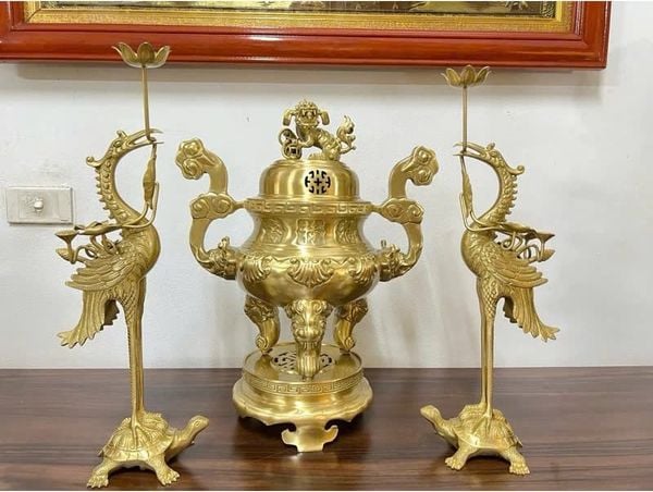 Bộ Đỉnh đồng thờ lư thờ cao 50cm bộ tam sự ngũ sự đỉnh hạc nến