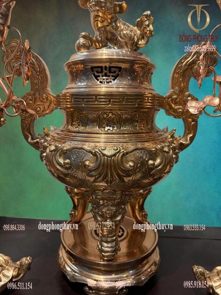 Bộ đỉnh đồng ngũ sự đồng đỏ 50cm