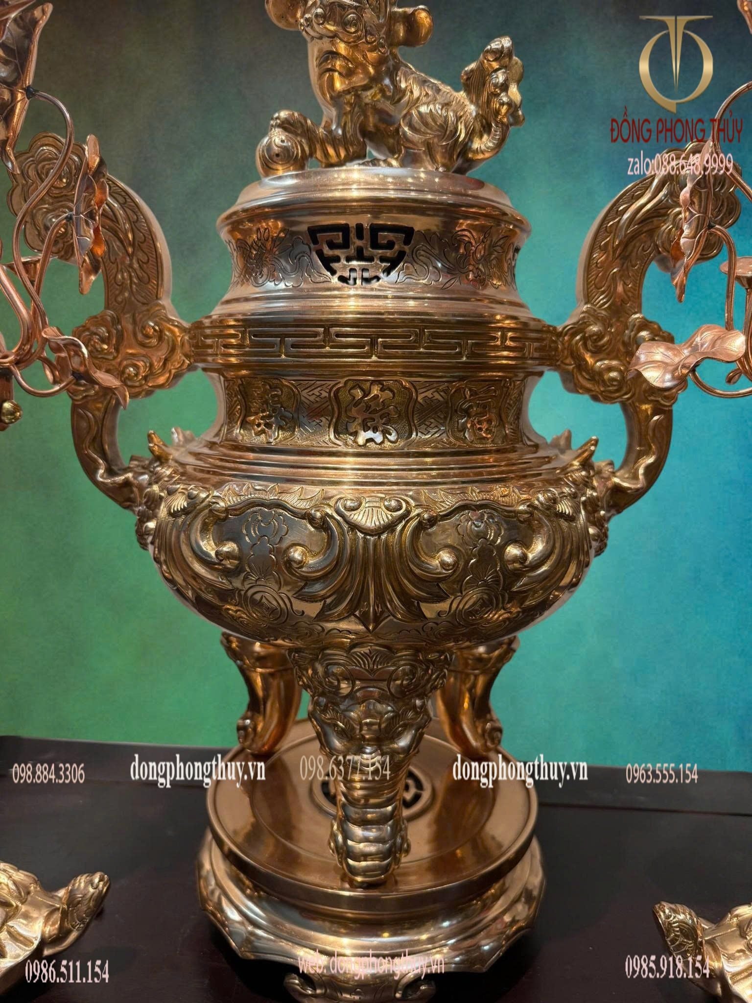 Bộ đỉnh đồng ngũ sự đồng đỏ 50cm