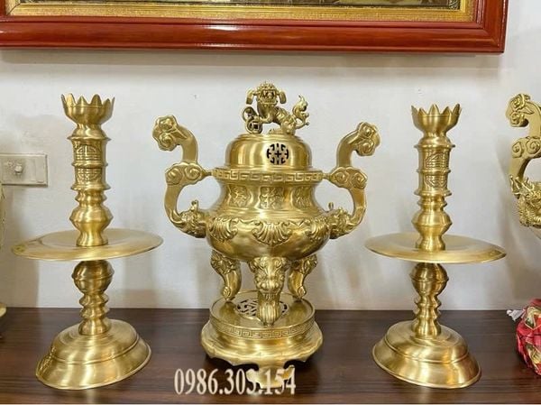 Bộ Đỉnh đồng thờ lư thờ cao 50cm bộ tam sự ngũ sự đỉnh hạc nến