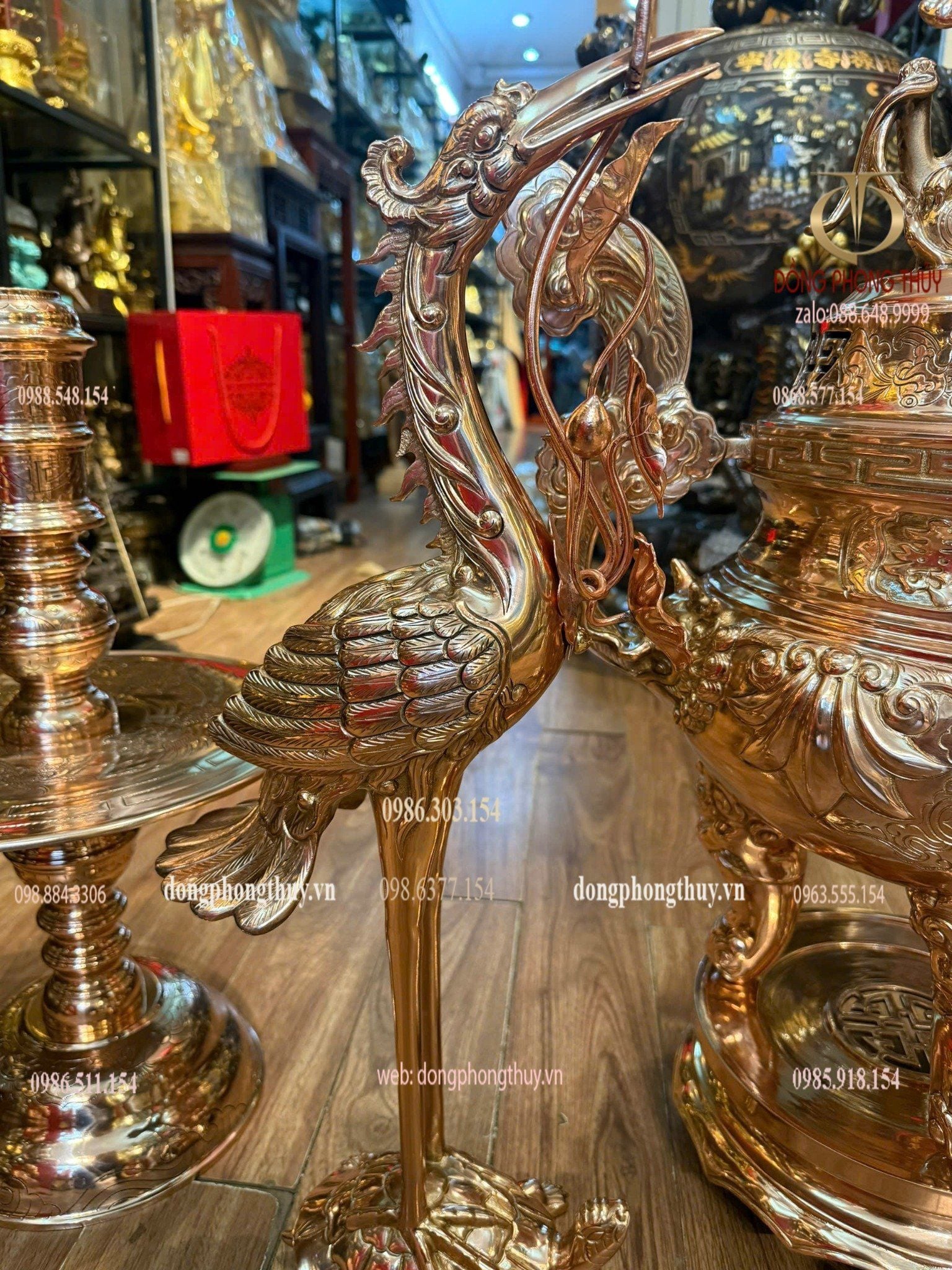 Đỉnh đồng ngũ sự hoa sòi 65cm nặng 48kg đồng đỏ
