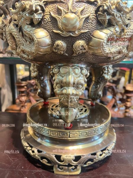 Bộ ngũ sự đỉnh đồng 60cm song long chầu nguyệt