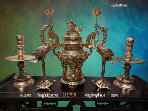Bộ đỉnh đồng ngũ sự đồng đỏ 50cm