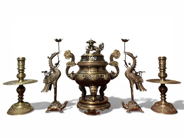 Đỉnh đồng ngũ sự hun hoa Sòi 60cm