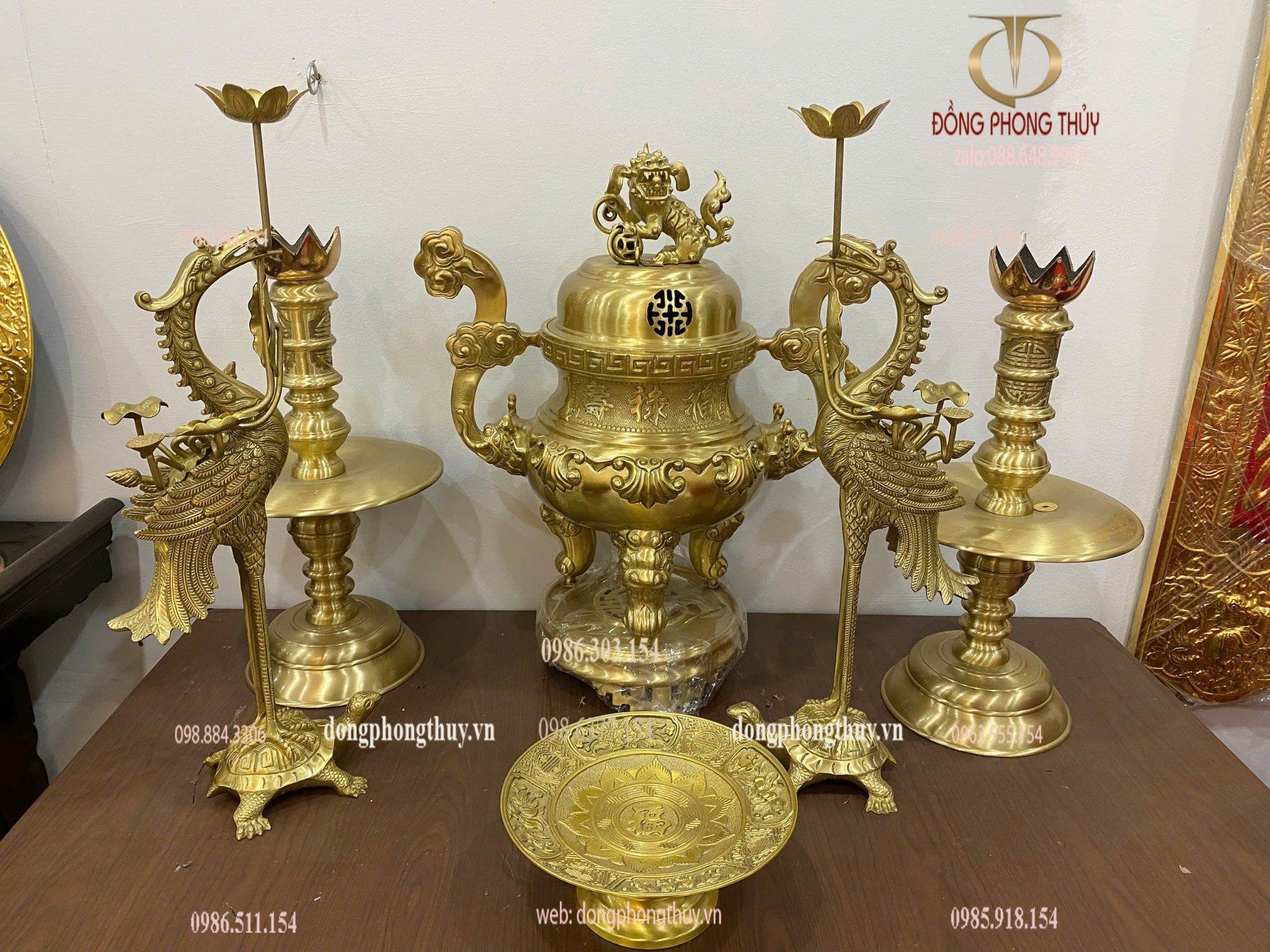 Bộ ngũ sự sòi 60cm đồng vàng nguyên chất