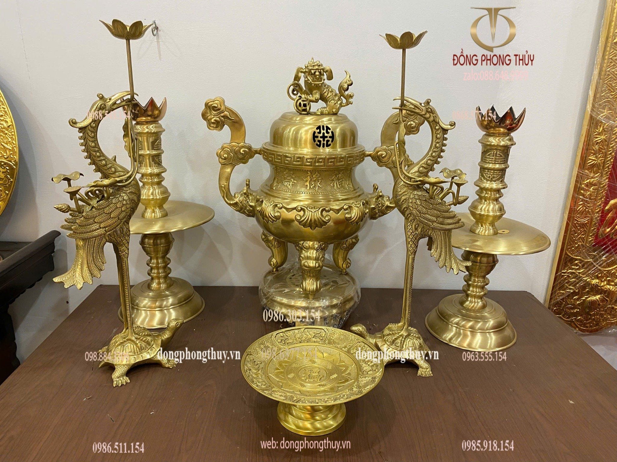 Bộ ngũ sự sòi 60cm đồng vàng nguyên chất