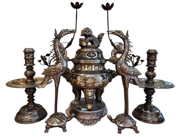 Bộ đỉnh đồng 60cm nặng 42kg khảm ngũ sắc