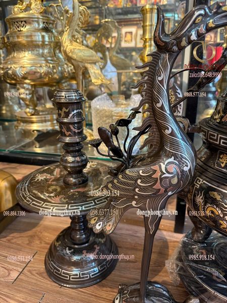 Bộ đỉnh đồng 60cm nặng 42kg khảm ngũ sắc