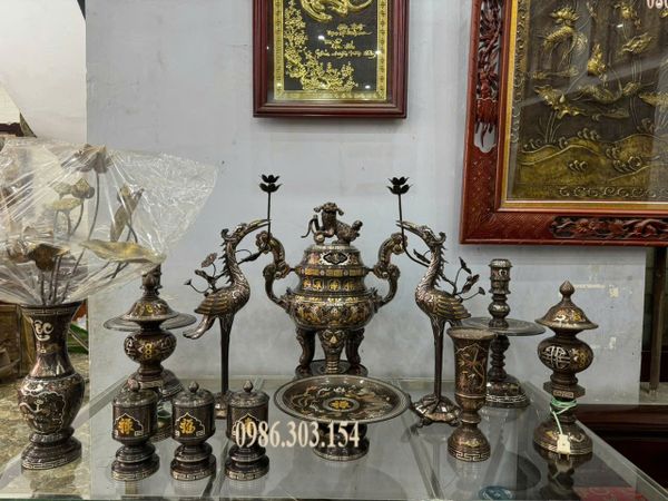 Đỉnh đồng 65cm khảm ngũ sắc ngũ sự