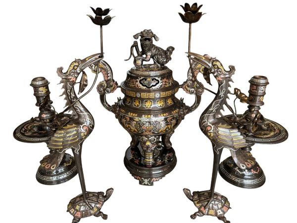 Đỉnh đồng 65cm khảm ngũ sắc ngũ sự