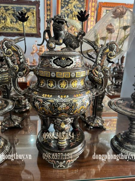 Đỉnh đồng 65cm khảm ngũ sắc ngũ sự