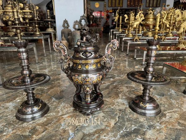 Đỉnh đồng 65cm khảm ngũ sắc ngũ sự