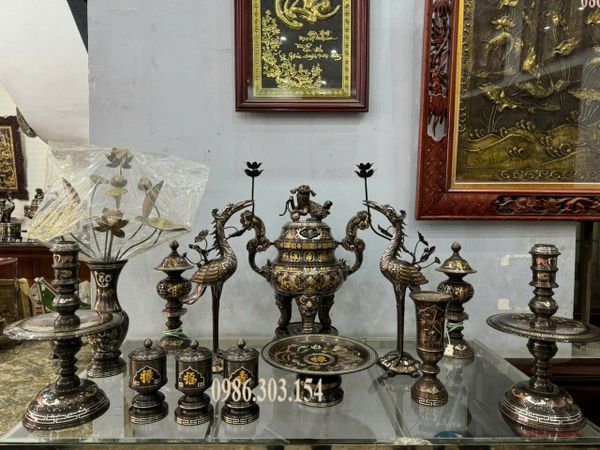 Đỉnh đồng 65cm khảm ngũ sắc ngũ sự