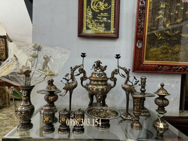 Đỉnh đồng 65cm khảm ngũ sắc ngũ sự