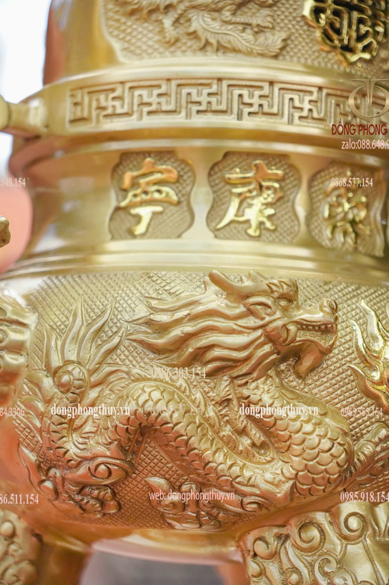 Bộ đỉnh đồng ngũ sự 65cm lưỡng long chầu nguyệt