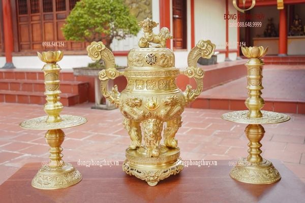 Bộ đỉnh đồng ngũ sự 65cm lưỡng long chầu nguyệt 34kg