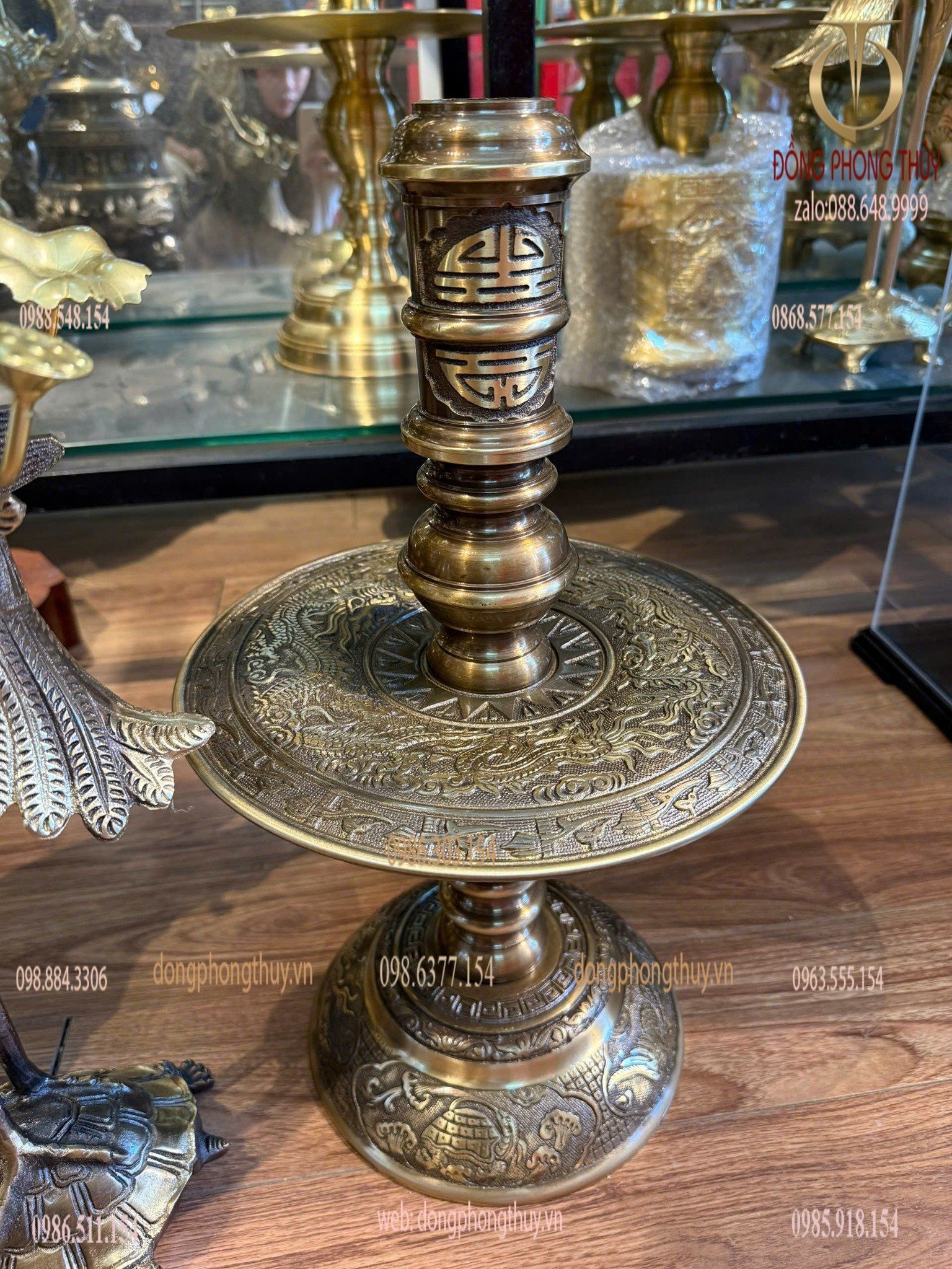 Bộ đỉnh đồng ngũ sự 65cm song long chầu nguyệt