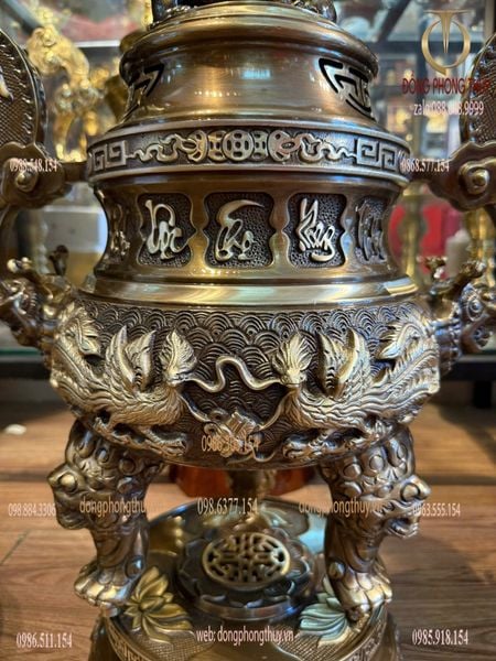 Bộ đỉnh đồng ngũ sự 65cm song long chầu nguyệt