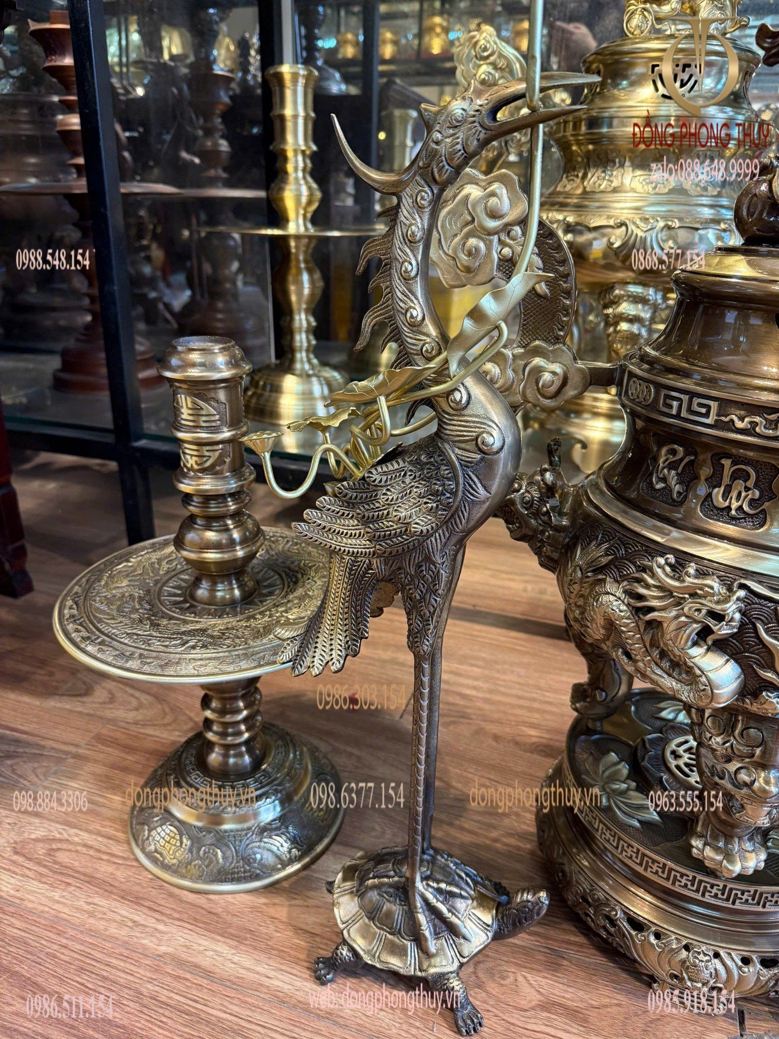 Bộ đỉnh đồng ngũ sự 65cm song long chầu nguyệt